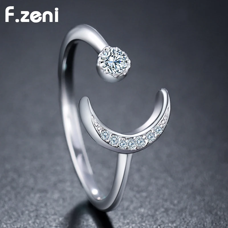 

fashion zircon moon ring 100% 925 sterling silver women adjustable moon ring