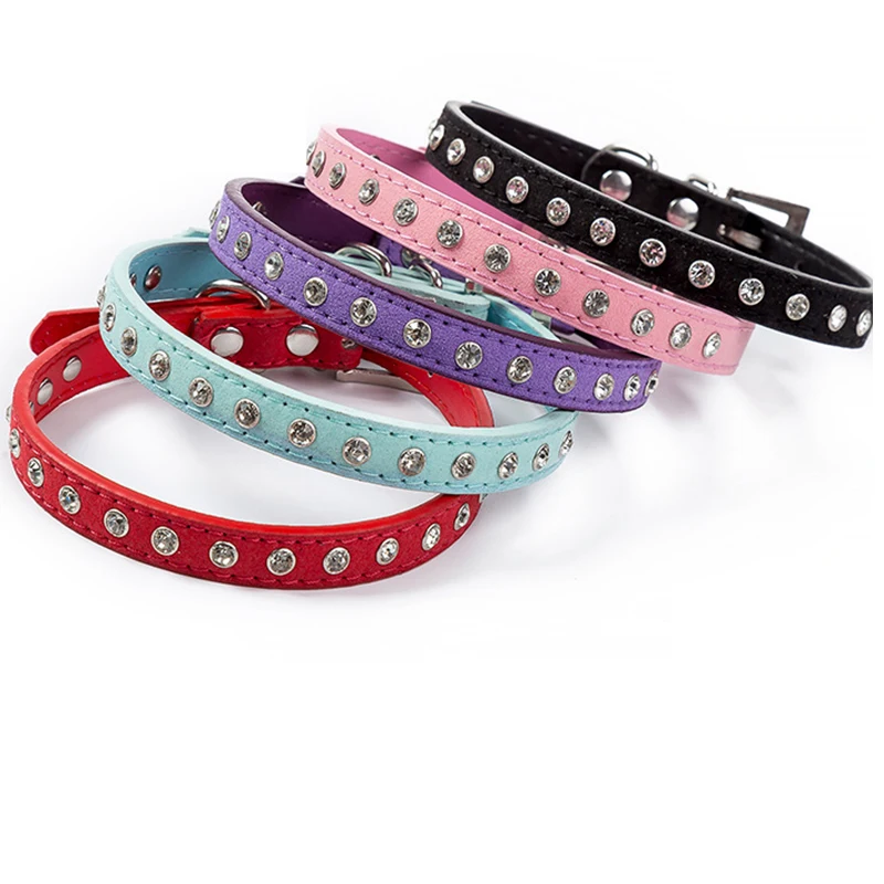 

REAL FORT PET Products in Stock Pu Leather Diamond Collar Adjustable Buckle Dog Collar Pet Safety Cat Collar Personalized