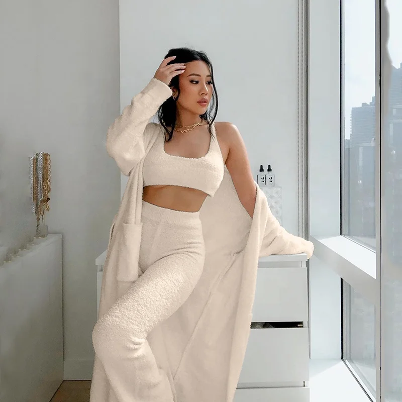 

Low MOQ High Quality Cardigan Solid Color Elegant Robe Women Loungewear