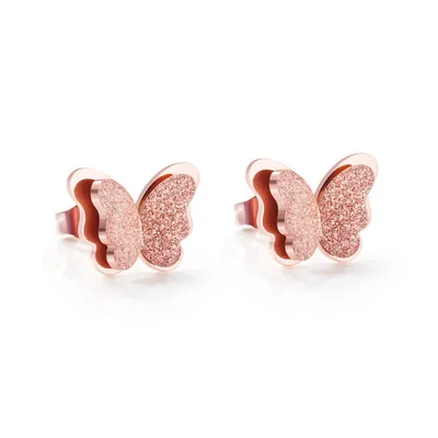 

Wholesale Romantic Double Butterfly Shape Earring Tiny Smooth Scrub Stainless Steel Stud Earrings, Gold,rose gold,sliver