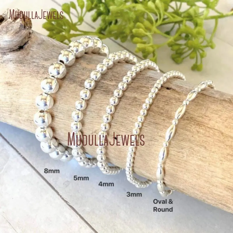 

BM33469 Sterling Silver Ball Bracelet Layering Beads Stackable Bead Bracelet 3 4 5 6mm