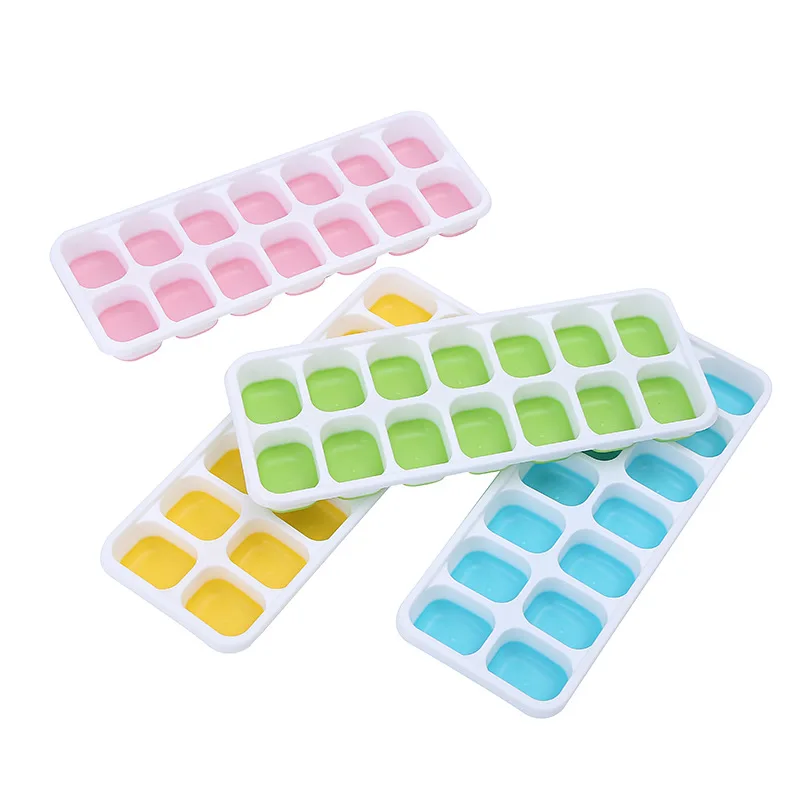 

14 Cavity BPA Free PP+TPE ice cube tray with Spill-Resistant Removable lid, for Cocktail, Freezer, Ice Trays with Cover
