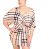 Premium OEM Factories Hot Selling Women Sexy Bat Short Sleeve Checked Clothing Loose Short Dresses