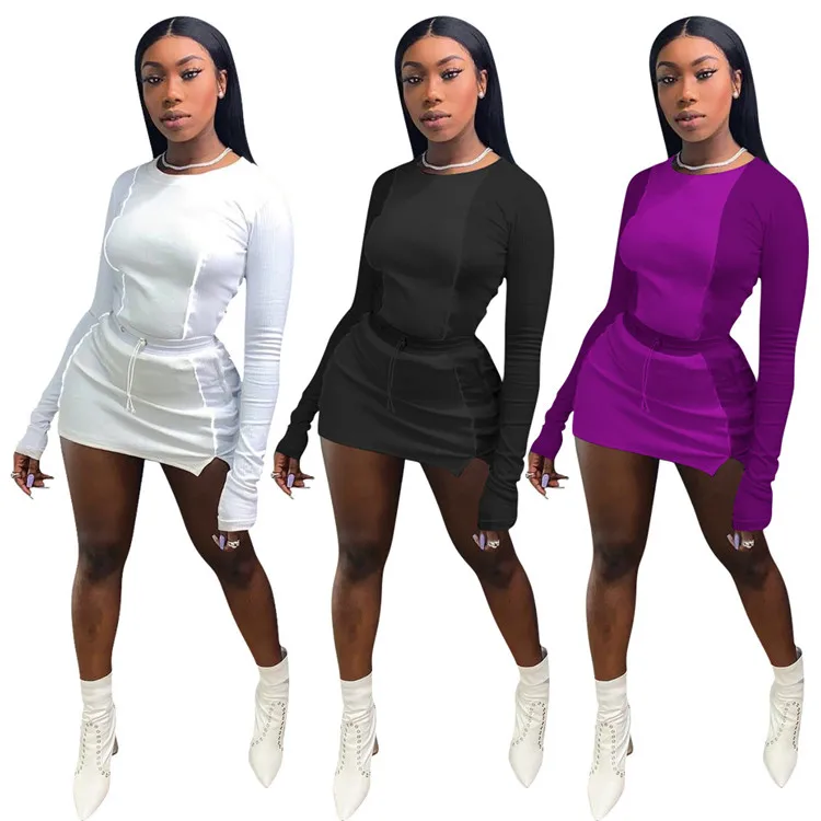 

2020 Hot Sales Women Long Sleeve 2 Piece Set Women Dress Skirt Sexy Bodycon Dress