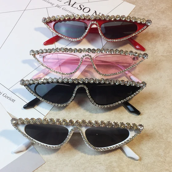 

Personality retro diamond-studded metal color frame trend polarized cateye sunglasses, Multi colors