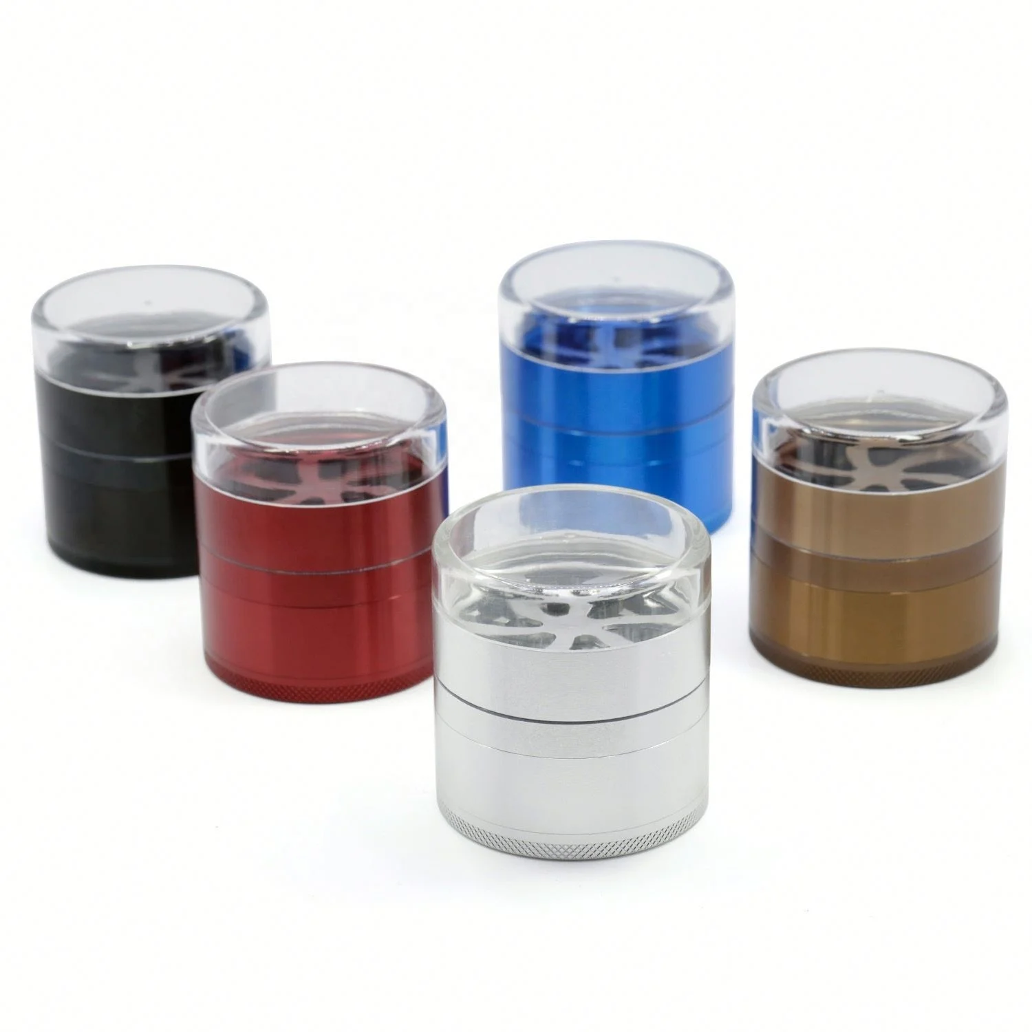 

Diameter  Tobacco Grinder 5-piece Aluminum Alloy Transparent Cover Petal Fan-shaped Dry Herb Grinder jhcentury, Picture