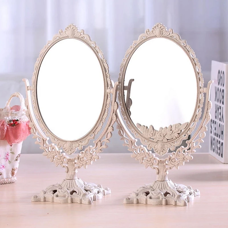 

Custom Biodegradable Plastic Cosmetic Wheat Straw Double Side Portable Desktop Vanity Table Makeup Mirror, Wheat straw white