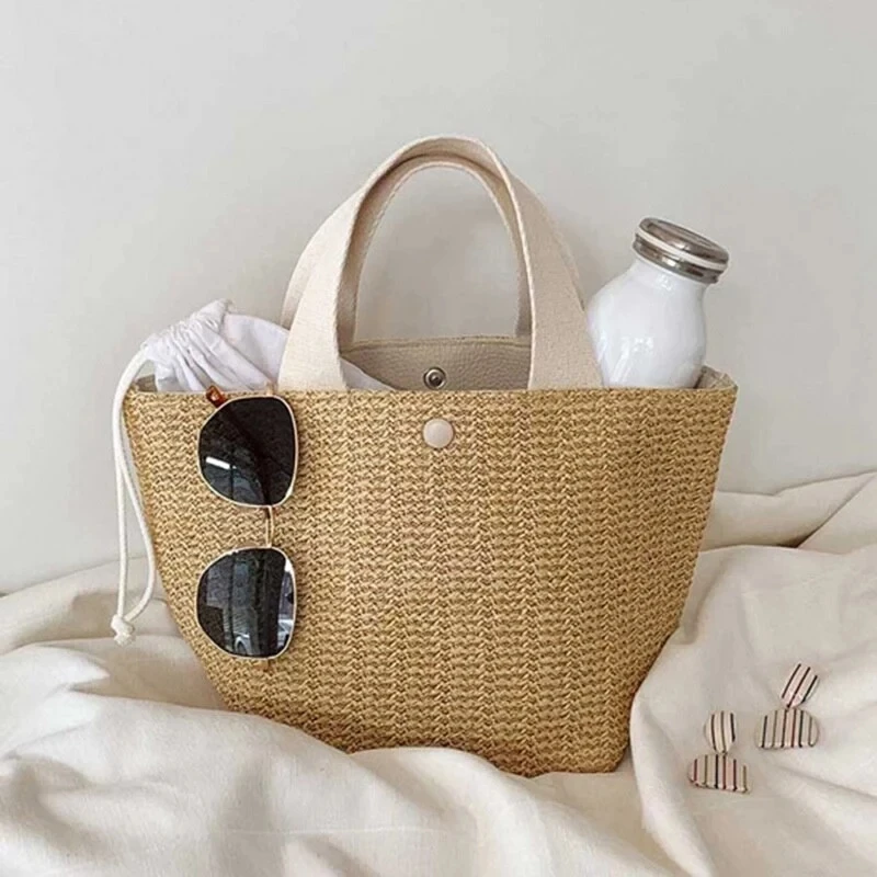 

Classic Texture Creative summer Chic Casual bucket purse beach tote bag straw handbags for women, Customizable