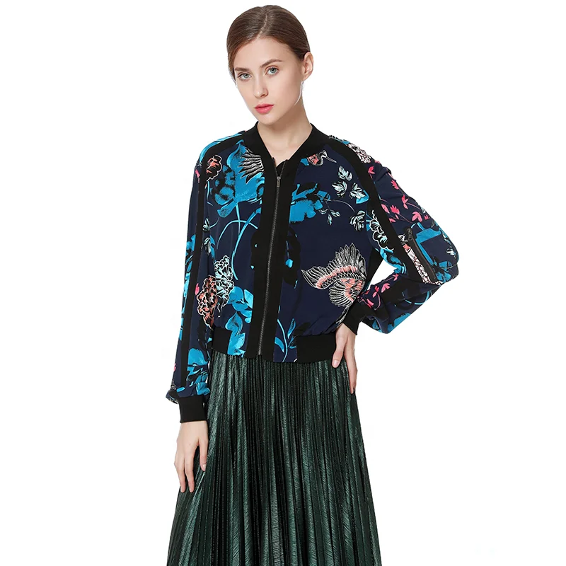 

J133 Spring Fall Fashion Elegant Print Women Evening Office Casual Tops Shirts Blouses Outer Jackets