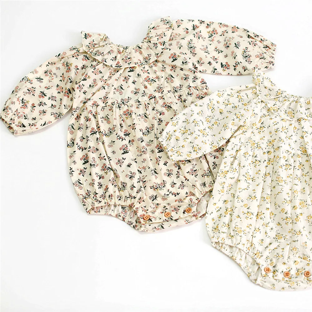 

fall autumn wholesale toddler infant newborn baby girls' rompers long sleeve ruffles flower floral kids clothing children