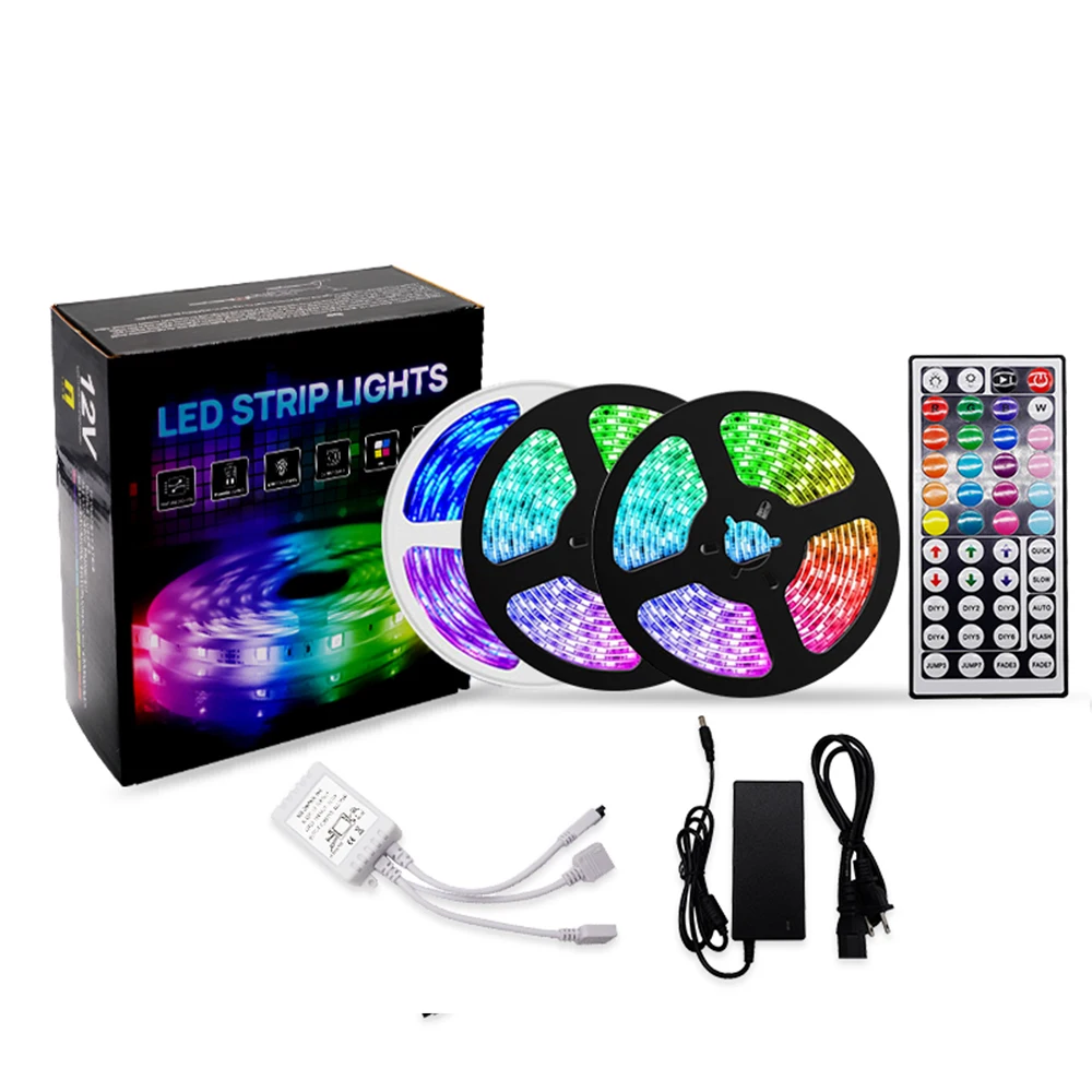 LED Light Strip Kit 5050 RGB49.2ft 270LED IP20 Non-Waterproof Music& IR Controller 44-key Remote Light Strip Kit