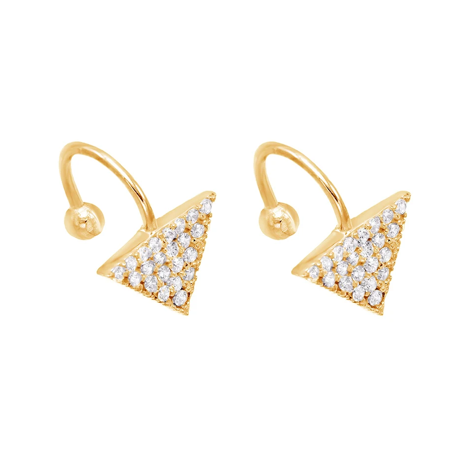 

925 Sterling Silver Cubic zircon Gold Plated Triangle Ear Cuff Earrings For Woman