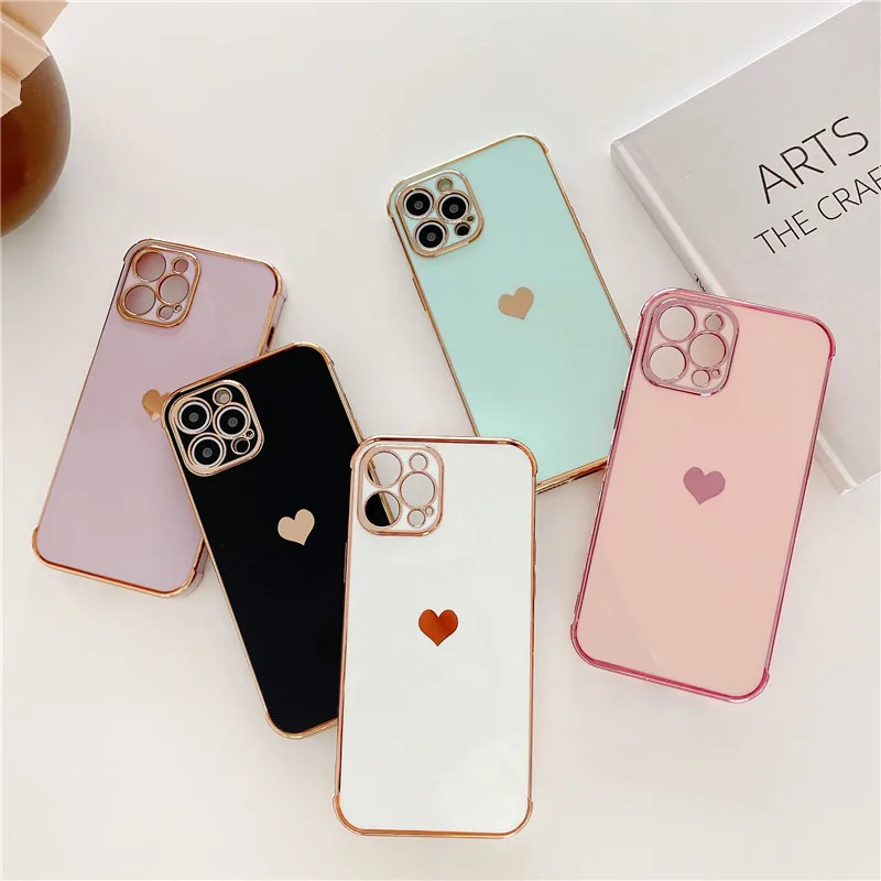 

Soft TPU Electroplated Love Heart Bumper Shockproof Back Cover Phone Case For iPhone 11 12 13 Pro Max XS X XR 7 8 Plus Mini