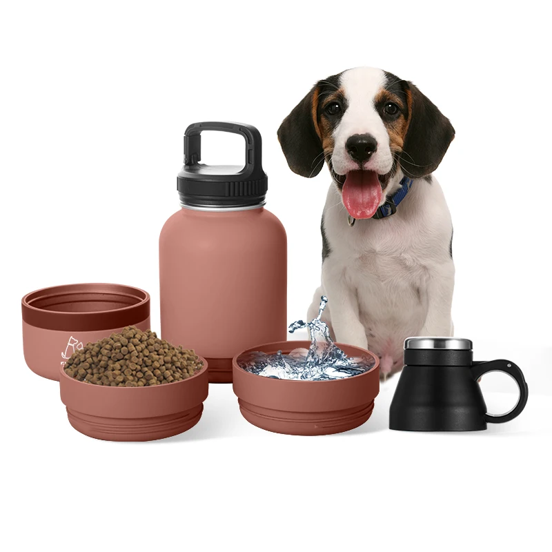 

Everich New Wholesale Custom Logo 4 in 1 Portable Stainless Steel Vacuum Thermal Pet Dog Water Bottles With Food Container