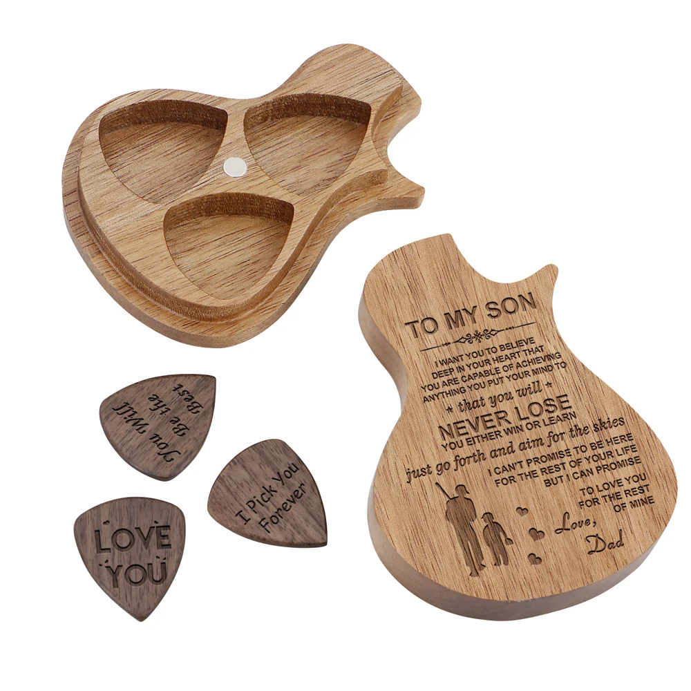 

Custom Engraved Handmade Guitar Picks Wood Pick Box Holder Collector with 3pcs Picks Guitar Accessories Parts Gift Music Box