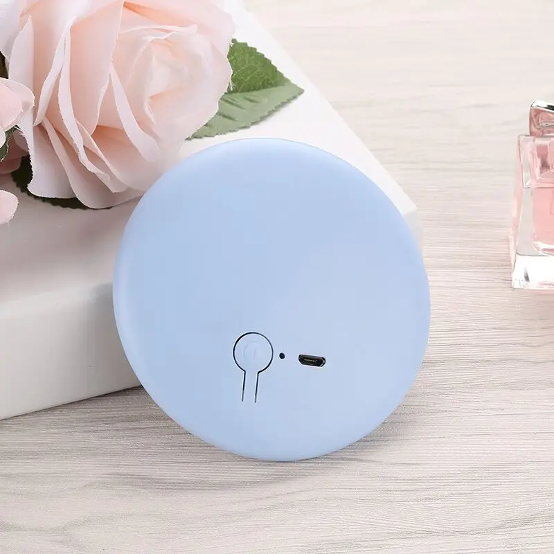 

New design charging function portable pocket mini led mirror for makeup rechargeable led round mirror lights Pocket Mirror, Pink,green,blue