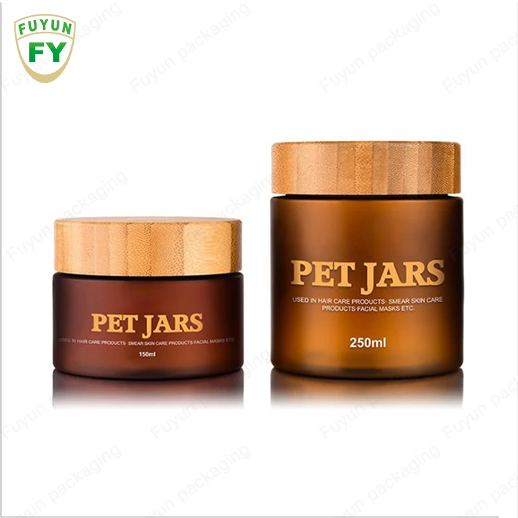 

Food grade wood grain lid empty container 50ml 100ml 150ml 250ml 500ml clear PET plastic jar with bamboo line lid