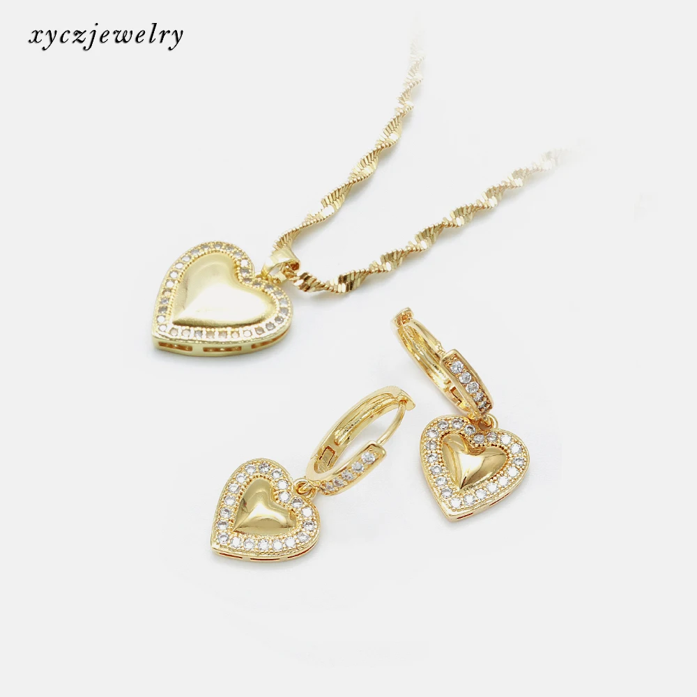 

Fashion Heart Jewelry Sets Gold Plated Zircon Gift Earring and Necklace Jewelry Sets, White
