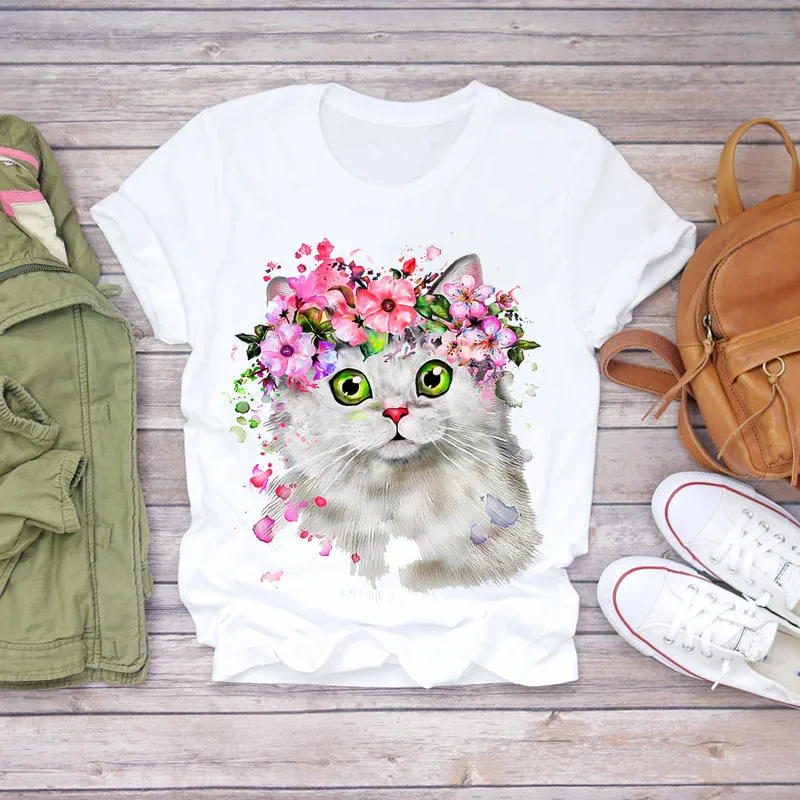 

Women T Shirt Female T-shirt Casual Tee Tshirt Women Summer Clothes Print Floral Flower Bottle Sweet Short Sleeve Tshirt, Picture