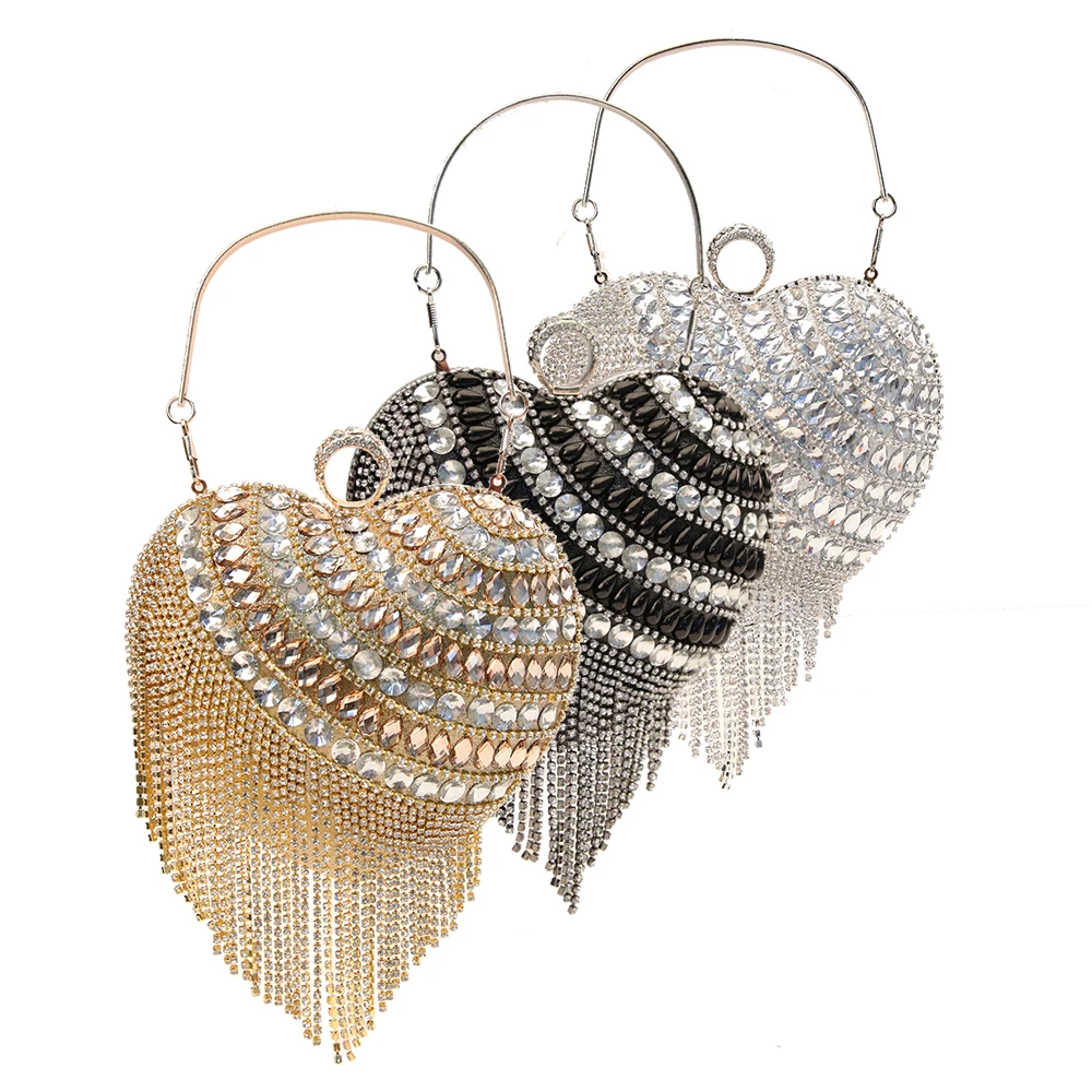 

Heart Evening bag 2021 new hand bag Rhinestones Girls Evening Bag