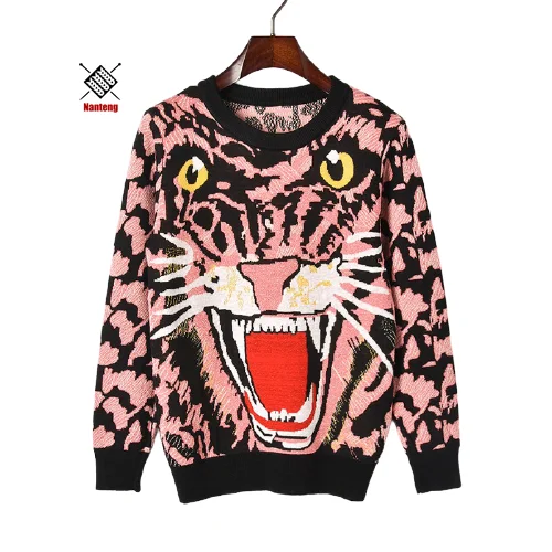 

Custom unisex design tiger pattern print knitted pullover sweaters for women
