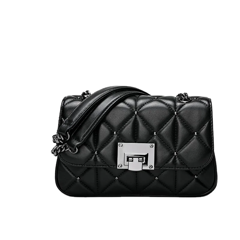 

New Style Elegance Chain Bag 2021 Quilted Lambskin Leather Bag Female Beaded Crossbody Handbag