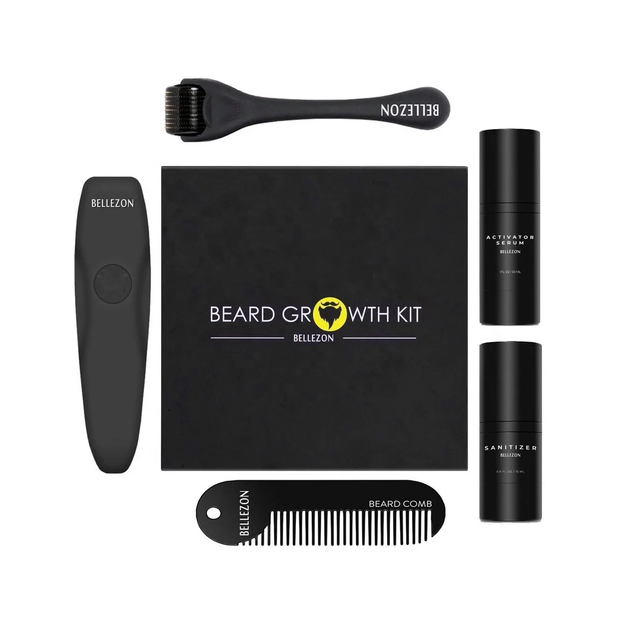 

Custom Fast Beard Growth Serum Kit Vitamins Set with Derma Roller Comb