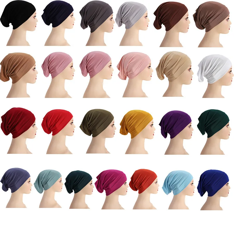 Soft Modal Inner Hijab Caps Muslim Stretch Turban Cap Islamic Underscarf Bonnet Hat Female Headband Tube Cap Turbante Mujer