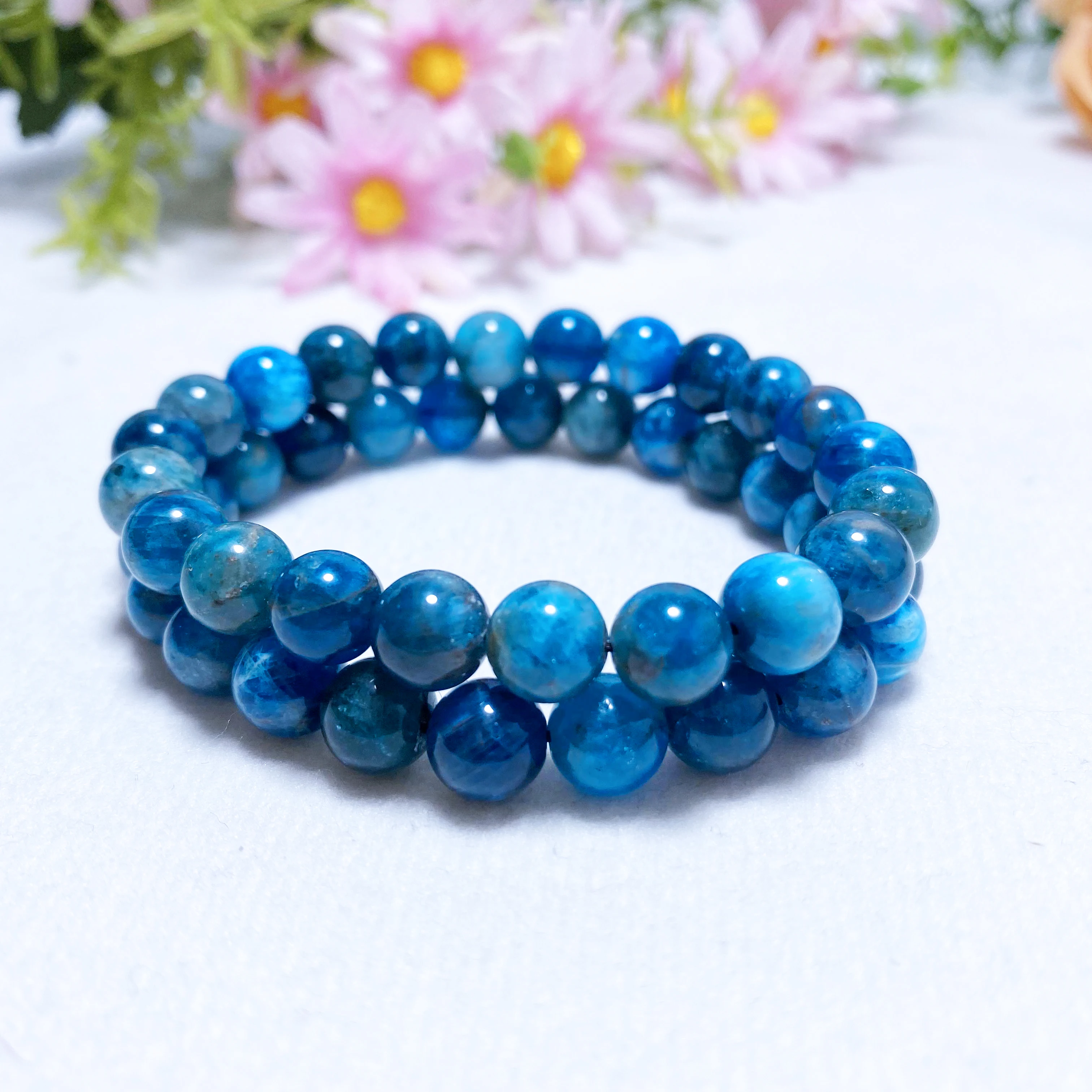 

Precious Real Lucky Healing Natural 8mm Apatite Crystal Stretch Stone Bead Bracelets For Women And Men