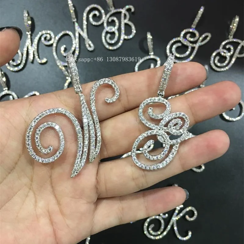 

wholesale cursive initial charm chain personalised iced out cursive letter necklaces for women