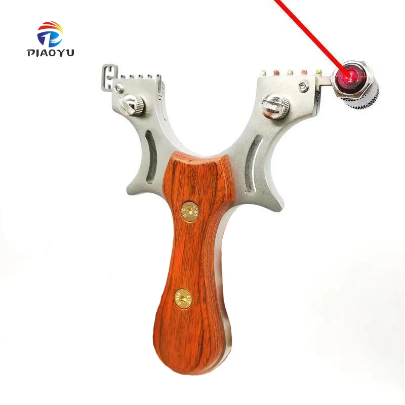 

Professional laser aiming slingshot stainless steel slingshot wooden handle with rubber band outdoor precision hunting shooting