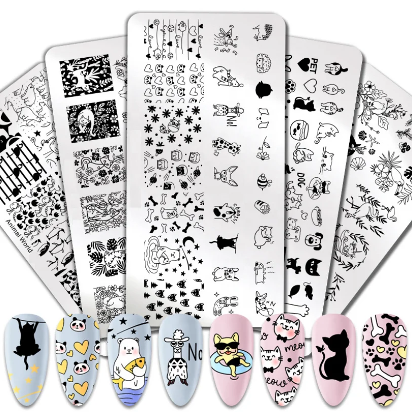 

New design animal series nail stamping plates rectangle round Nail stamp