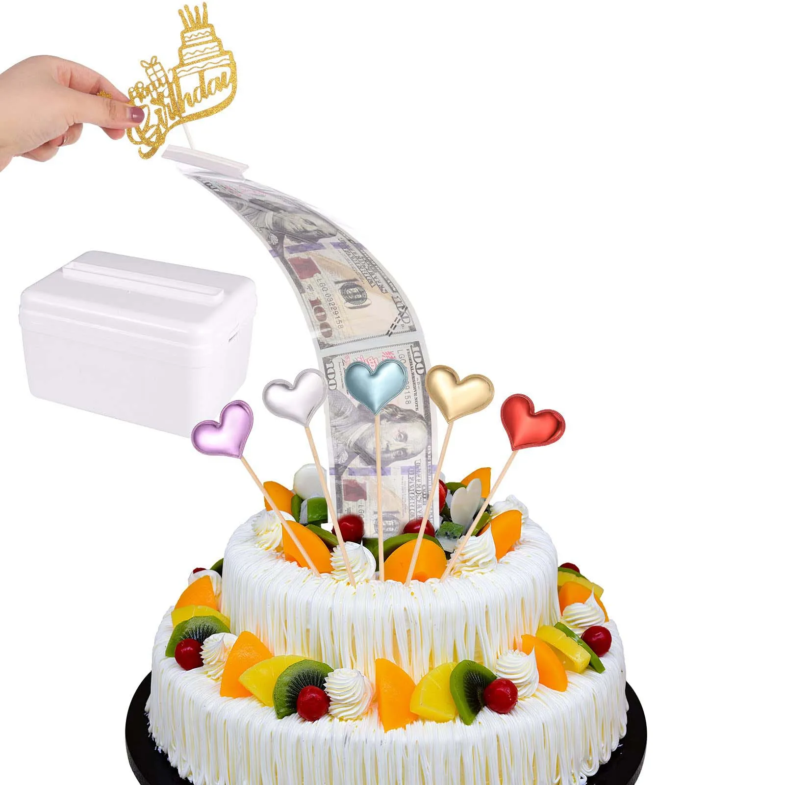 

HelloWorld Funny Cake Kid Gift Happy Decor Pull Money Surprise Box Cake Tool Cake ATM Surprise Birthday Party Topper Money Box