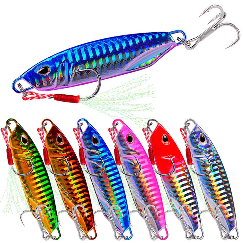 

Jetshark 6 Colors 10g 15g 20g 30g 40g 50g Metal Double Assist Hook Pesca Saltwater Luminous Jig Fishing Lure Glow in Dark