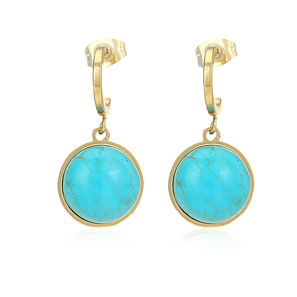 

boho Jewelry women girls round shape big Turquoise 18k stainless steel earrings 2021