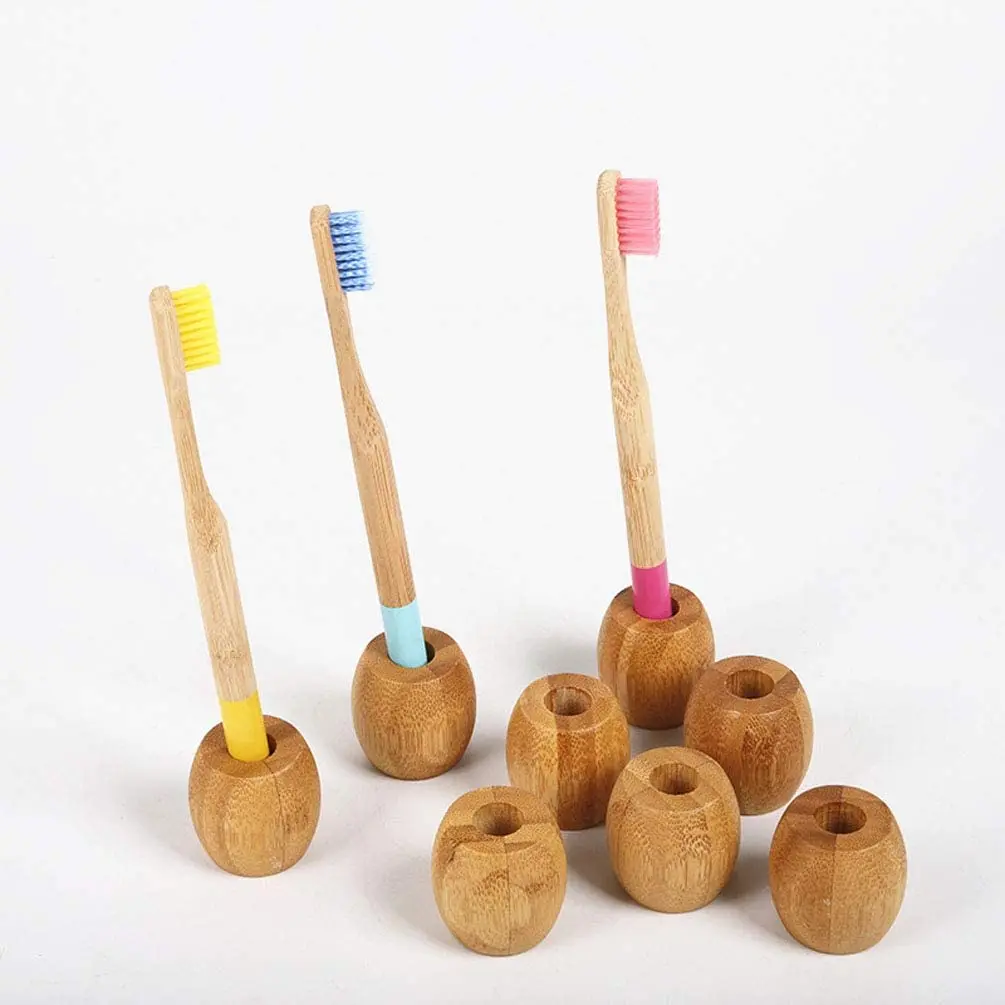 

Eco Friendly Natural Bamboo Toothbrush Holder Empty Single Toothbrush Stand for Bathroom Vanity Countertop Custom Logo