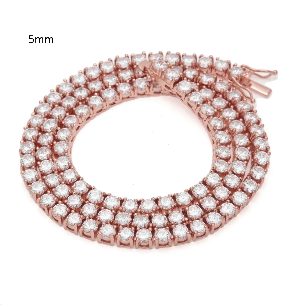 

Hiphop rose gold moissanit 1 Row CZ Tennis Chain Necklace Cubic Zircon Iced Out 3mm 4mm 5mm Gold Rapper Bling Rapper Necklaces
