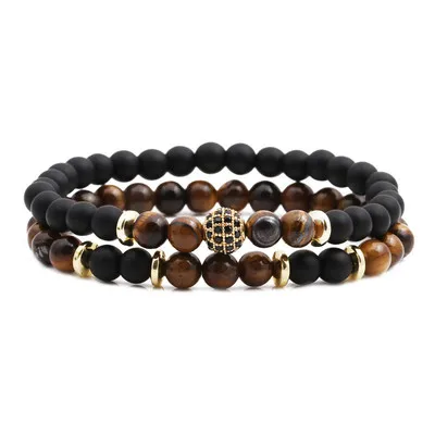 

Natural Stone Tiger Eye Double Layer Bracelets Handmade Elastic Rhinestone Beaded Bracelet For Women Men, As picture