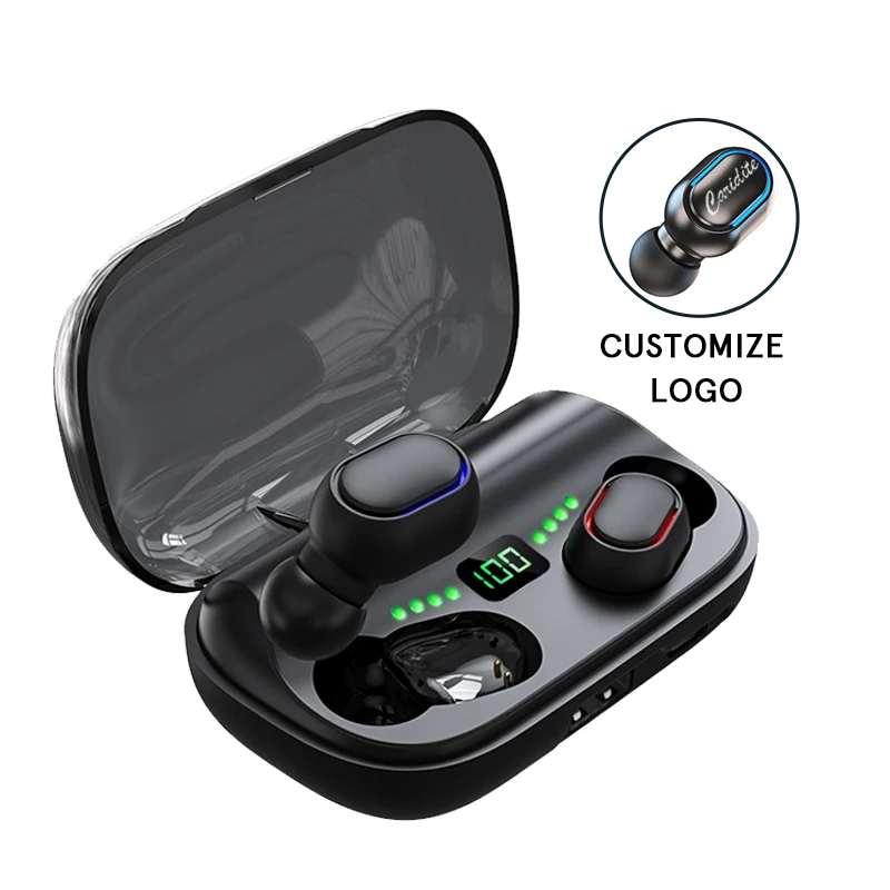 

Portable Wireless Power Bank With Earphone 2021 New Trending Product Waterproof Sports Amazon Top Seller Custom Stereo Headset, Black