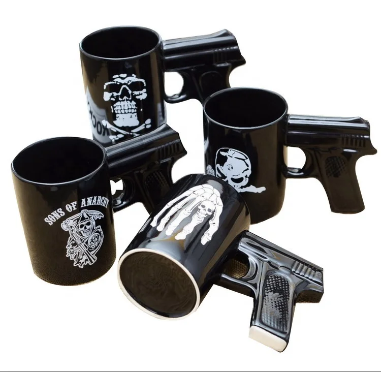 

Novelty creative black handgun gun pistol ceramic coffee mug with handle