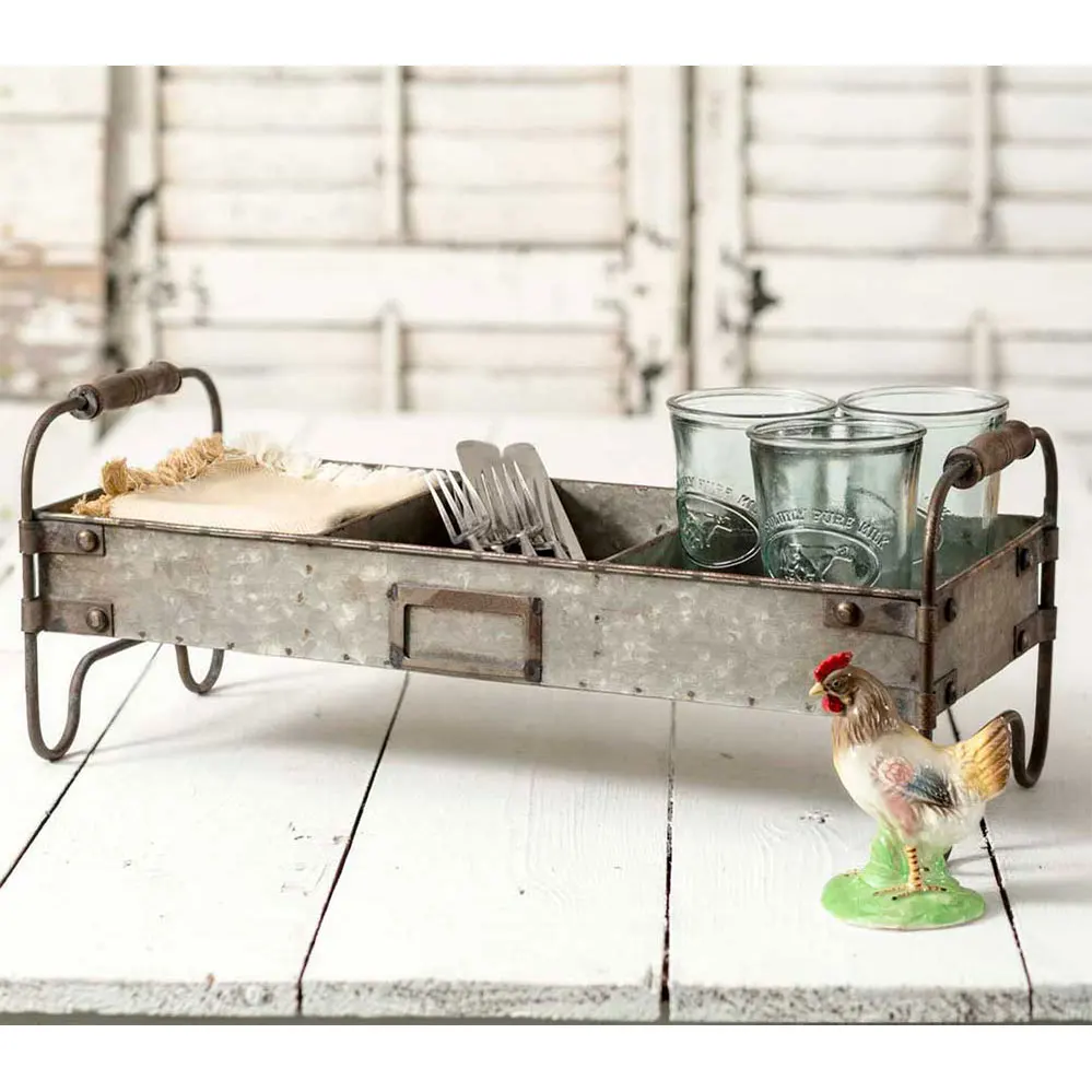 

HYKING Farmhouse Style Galvanized Tin Divided Tray Storage Boxes & Bins Iron Multifunction Single Rectangle Weld Standing Type