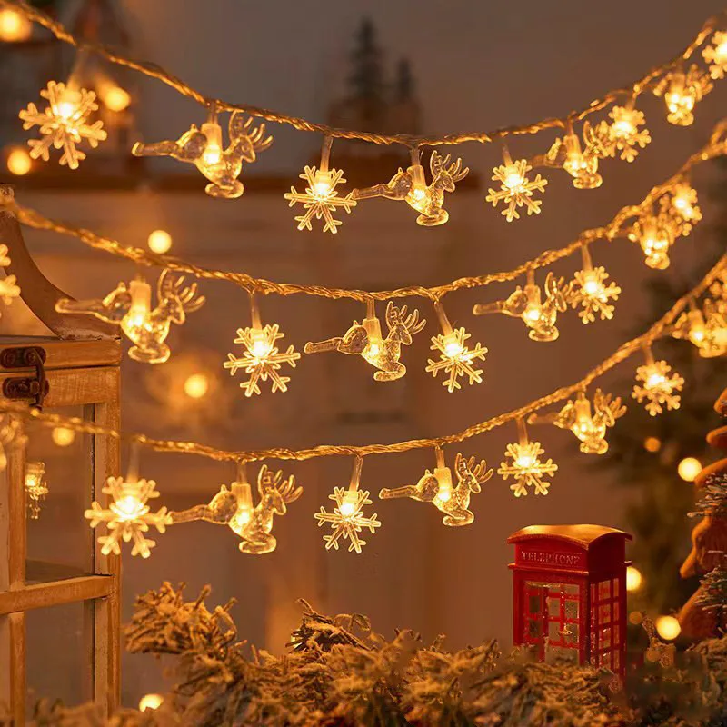 3M20LED Elk Christmas Tree Snowflakes Stars Battery  String Lights for Festive  Indoor Christmas  Holiday Party Decoration