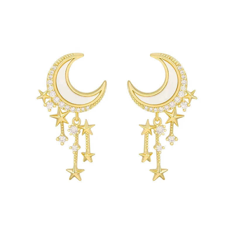

Temperament Star Moon Stud Earrings Personality Tassel Creative Earrings, Picture