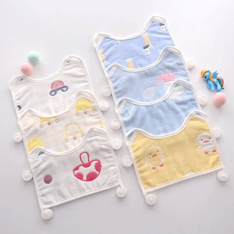 

Wholesale gauze material Print organic bib baby suqared shape with bind for baby eating use, Picture showed or customized