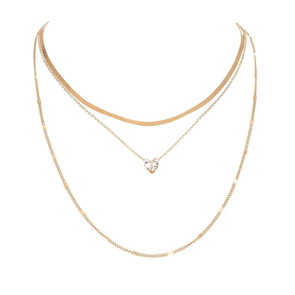 

Light luxury simple multi-layer overlay heart gold pendants for necklace