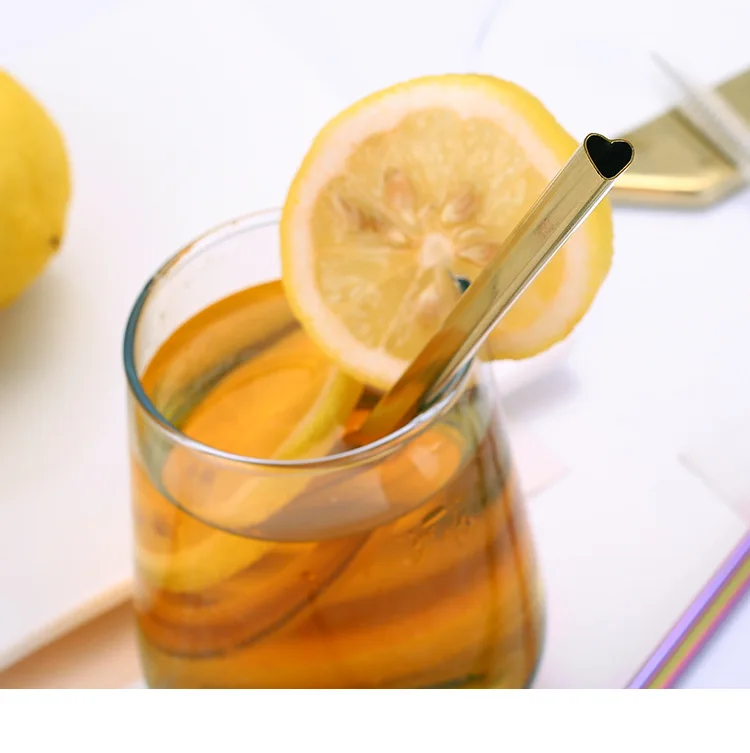 

Creative Heart Shape 304 Stainless Steel Metal Drinking Straw, As picture