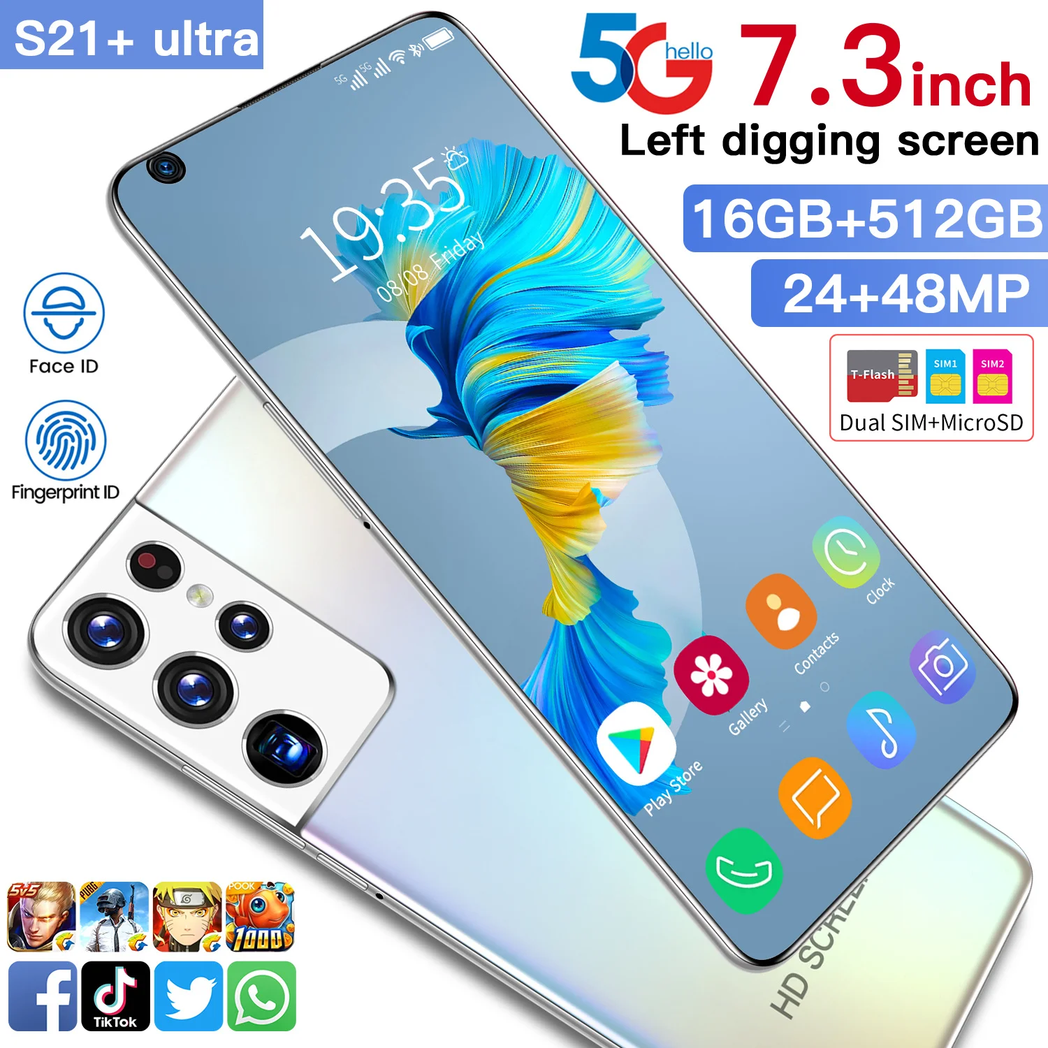 

New Cellphone S21 Ultra 5g Mobile Smart Phone Unlock 16+512gb 7.3inch Cell Smartphone Celular Telefon S21 Ultra