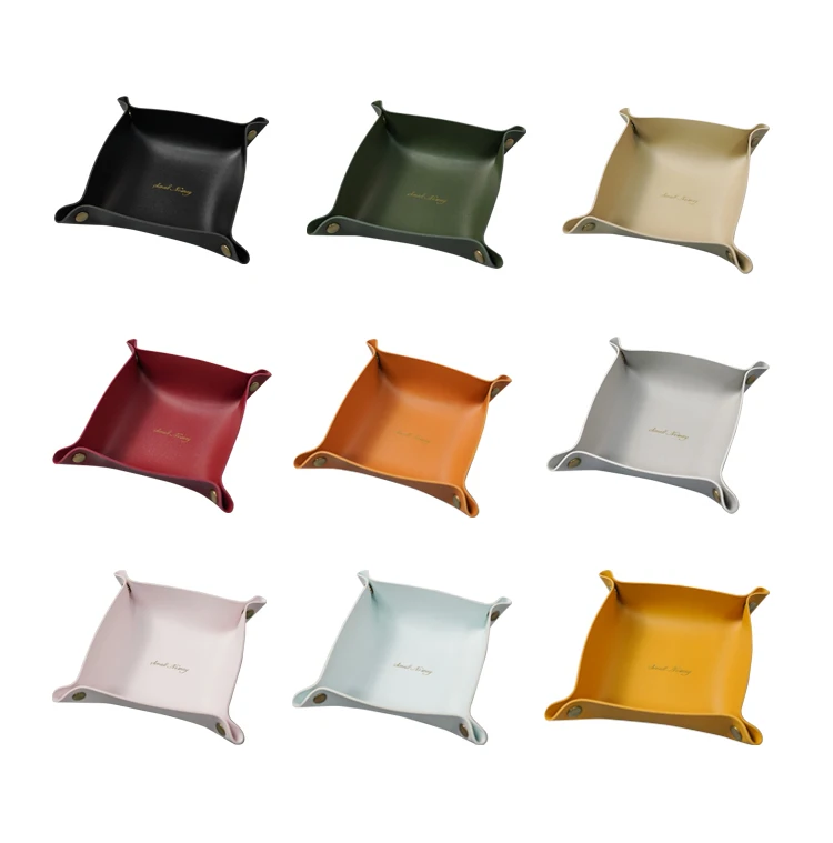 

Wholesale Desktop Storage Tray Leather Key Plate Home Decoration Key Data Tray PU Leather Coins Wallet Folding Storage Box