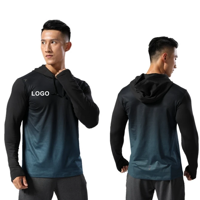 

Sportswear men gym plain long sleeve shirts for men quick dry breathable men jogging training long sleeve hooded t shirt, Customized colors