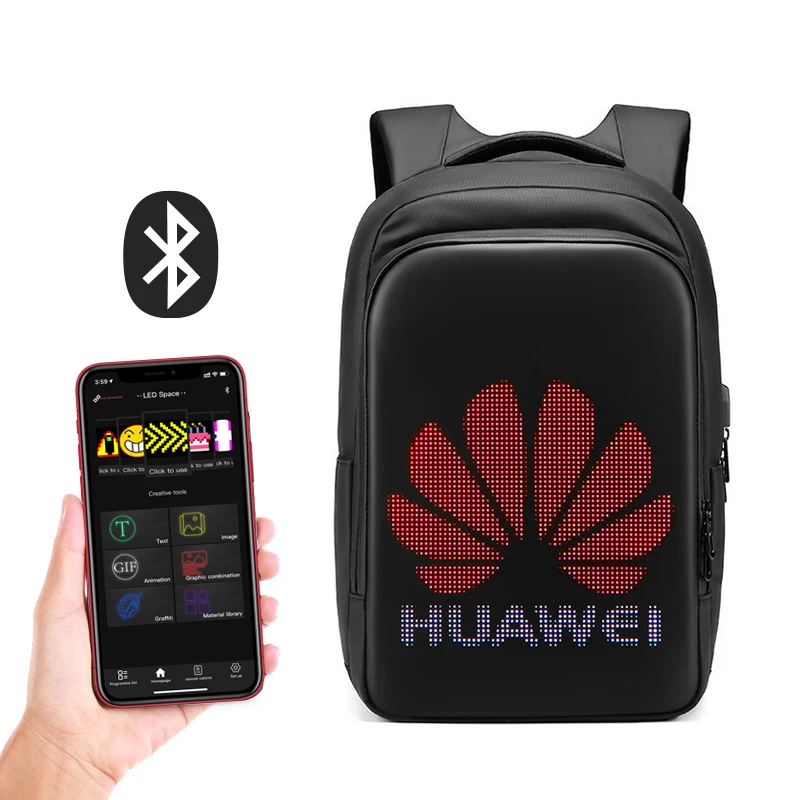 

2021 Newest wifi Control Smart Walking Advertising Led backpack custom DIY dynamic LED display Backpack, Black